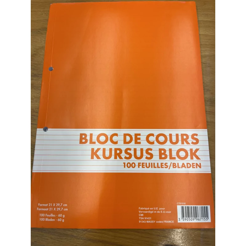 Bloc de cours 21x29,7cm 100 pages