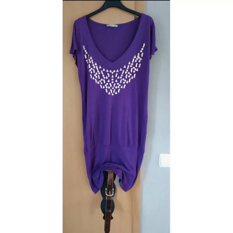 Robe tunique mauve taille 36 et ceinture dorée 