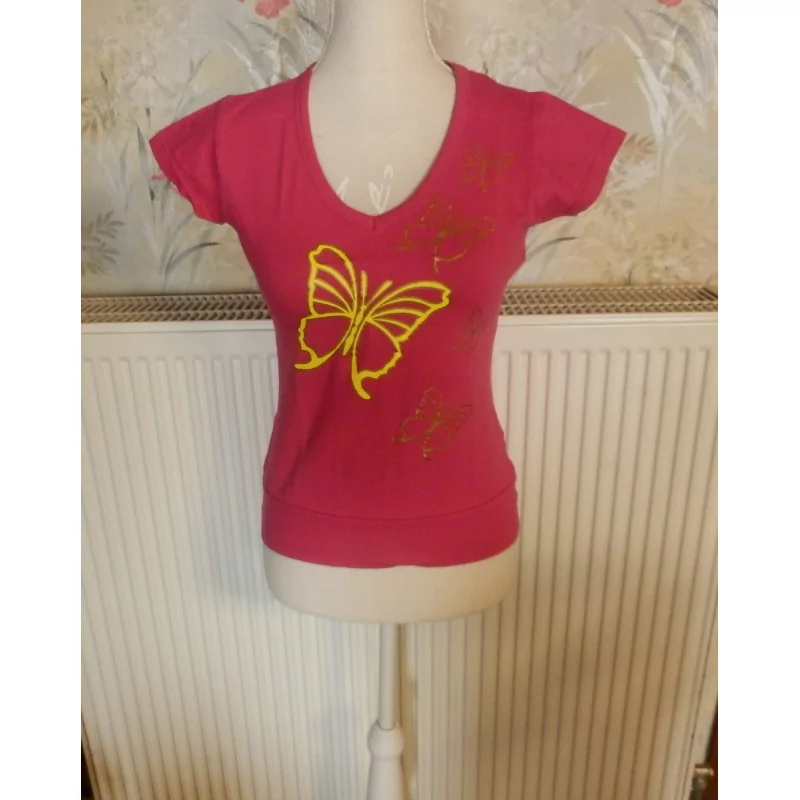 (20) -tee shirt femme t.S rose - jaune - reds 