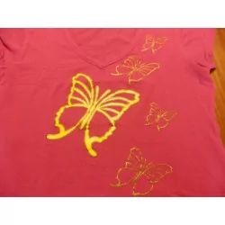 (20) -tee shirt femme t.S rose - jaune - reds 