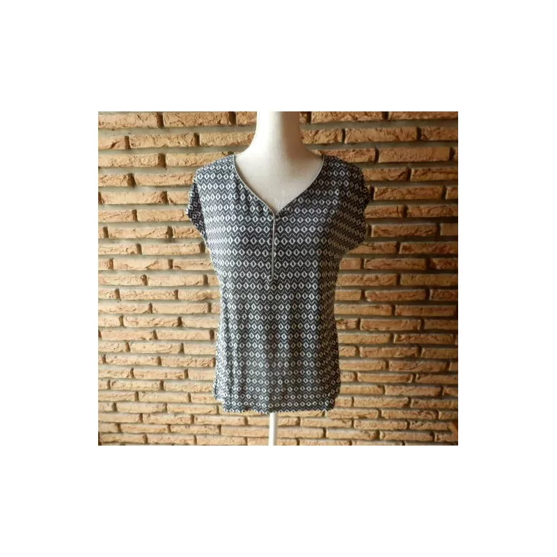 (149) - blouse femme t.40 noire blanc - grain de malice -