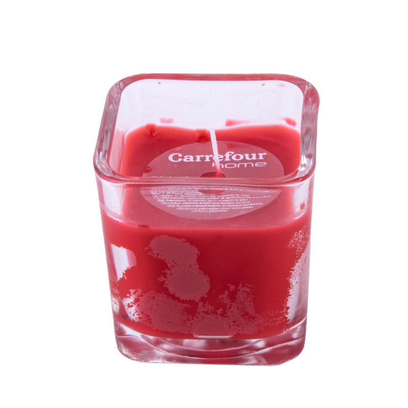 Carrefour Home Verre Carré Avec Bougie Pur' - Rouge