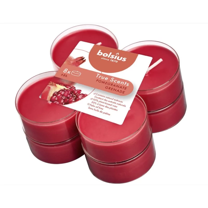 Bolsius Bougies Chauffe-Plat Maxi Parfumées Pack8 8Hours Pomegranate