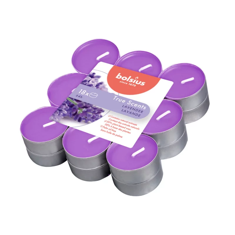 Bolsius True Scents - Bougies Chauffe-Plat Parfumées - Lavender - Violet - Par 18 Pièces