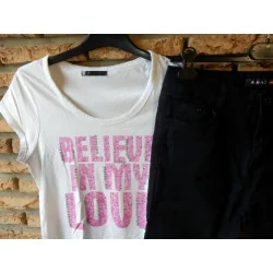 (20)- jeans court femme t.38 noir - x max + tee shirt