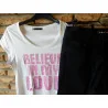 (20)- jeans court femme t.38 noir - x max + tee shirt