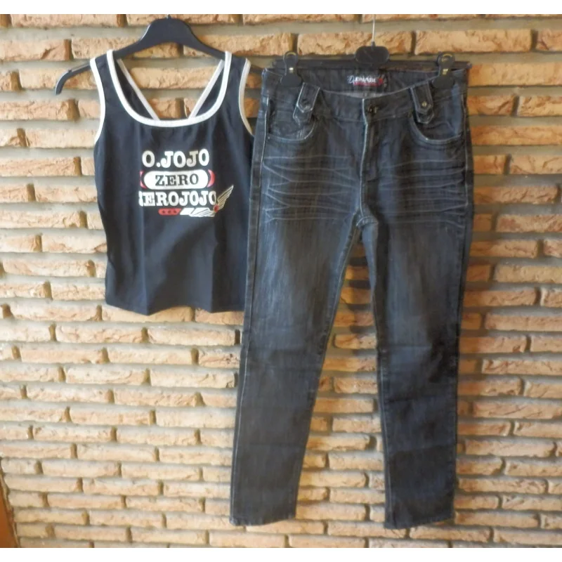 (6)- jeans femme t.38 gris - onado + top noir