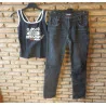 (6)- jeans femme t.38 gris - onado + top noir