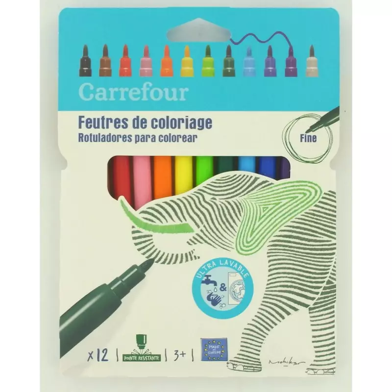 Carrefour 12 feutres de coloriage pointe fine, 3+