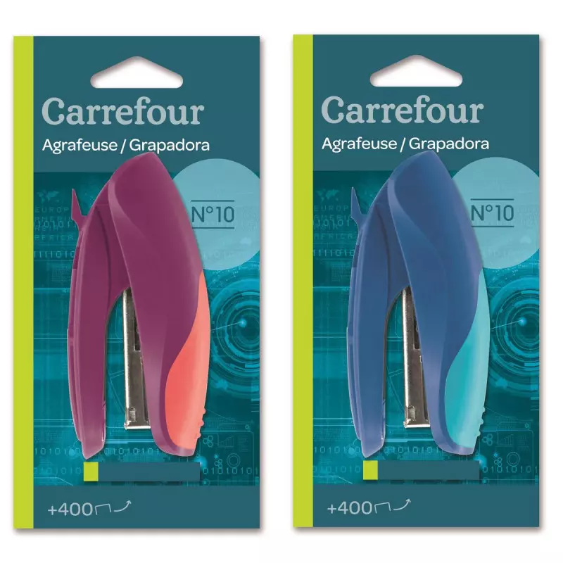 Carrefour Agrafeuse de poche + 400 agrafes n°10 Couleur aléatoire