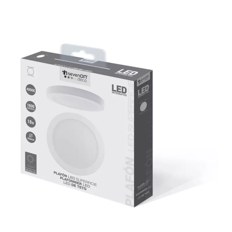 Led Plafondlamp Rond Wit 18W1600Lm 225Mm120º 4000K