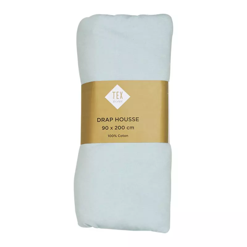 Tex Home Drap housse 90x200 cm Jersey Bleu Clair