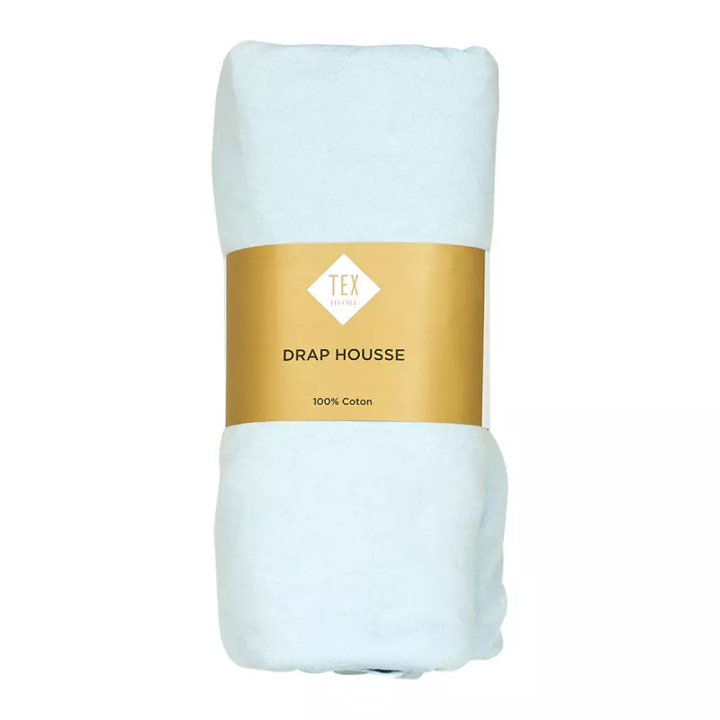 Tex Home Drap housse 140x200 cm Jersey Bleu Clair