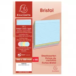 Exacompta 100 Fiches en 4-couleurs 100x115mm ligné Bristol