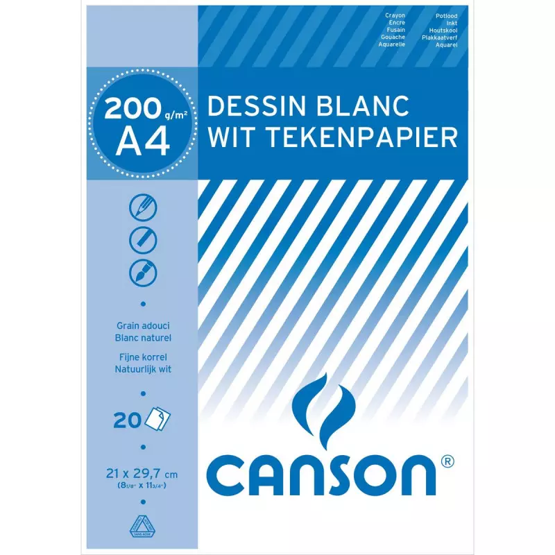 Canson Bloc A4 20 feuilles papier dessin blanc 220g