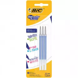 Bic Gel-ocity Illusion Recharges Stylo Gel Effaçable Bleu x3