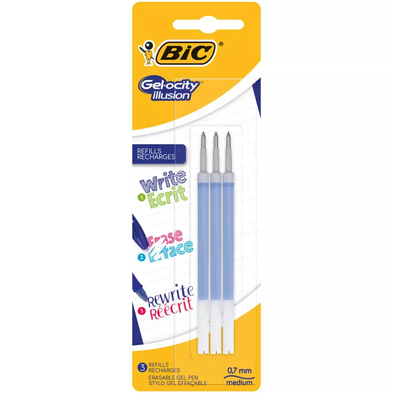 Bic Gel-ocity Illusion Recharges Stylo Gel Effaçable Bleu x3