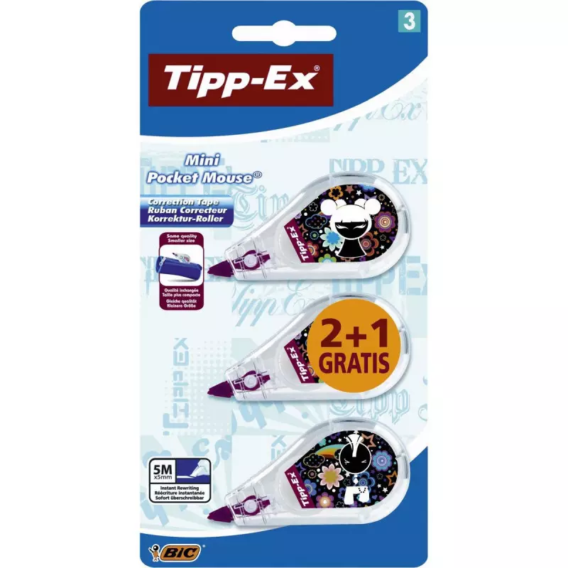 Tipp-Ex 2+1 Rubans correcteur Mini Pock Mouse