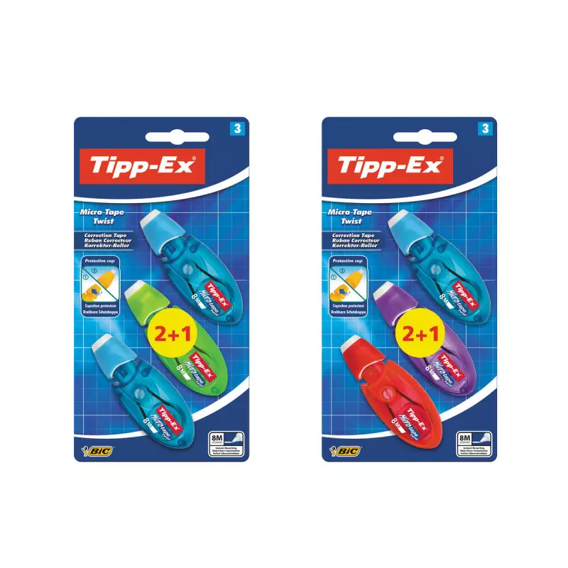 TIPP-EX 2+1 Rubans correcteur Micro Tape 8Mx5mm Aléatoire