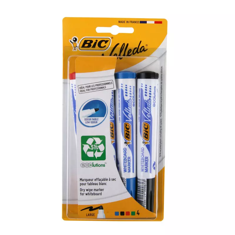 BIC 4 Feutres effaçables à sec pour tableaux blancs