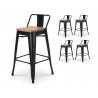 CHACHA - 1 tabouret de bar en métal noir mat style industriel avec dossier et assise en bois clair