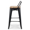 CHACHA - 1 tabouret de bar en métal noir mat style industriel avec dossier et assise en bois clair