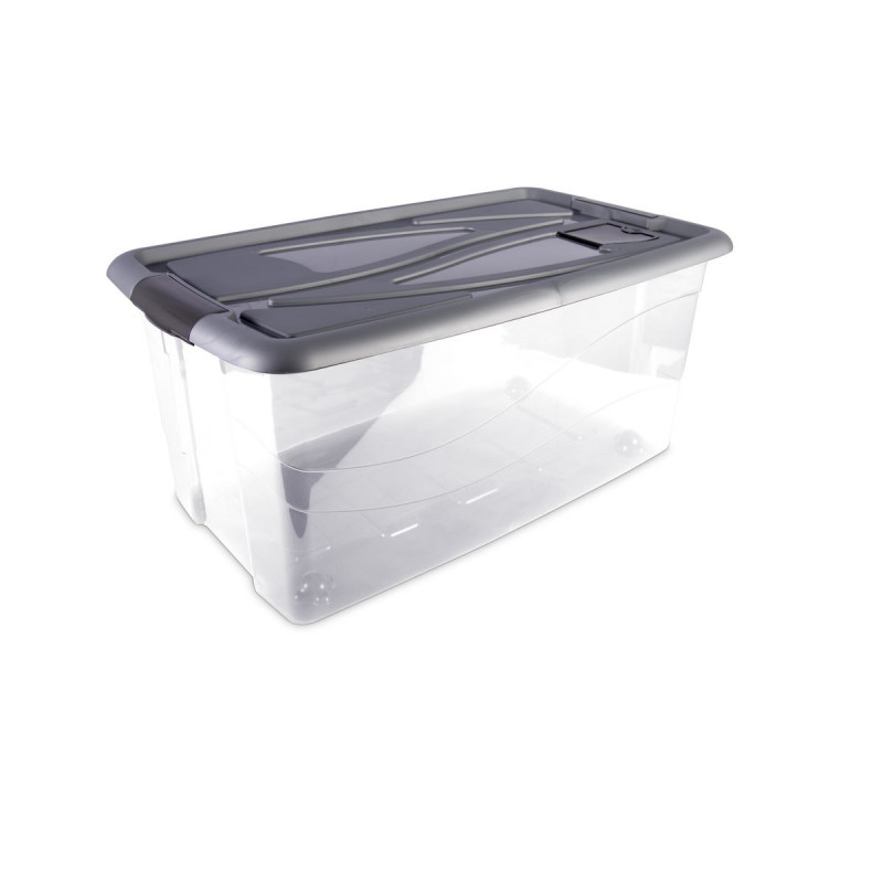 Carrefour Boîte de rangement plastique 90 L - Gris