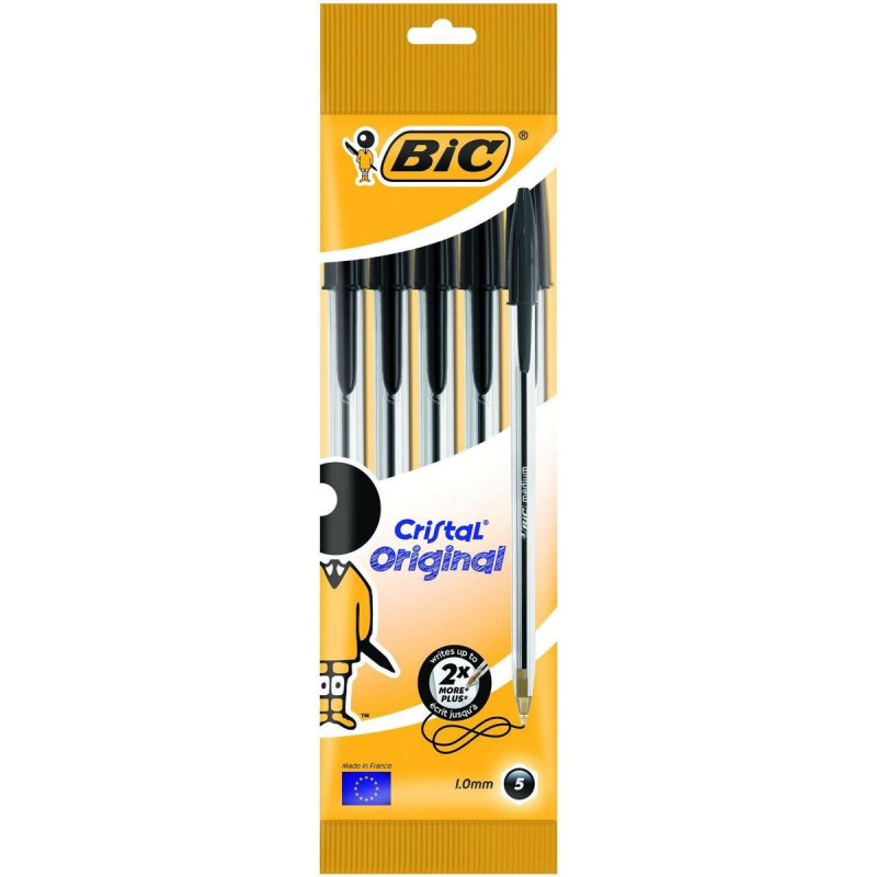 BIC 5 Stylos à bille 1mm (802051) - Noir