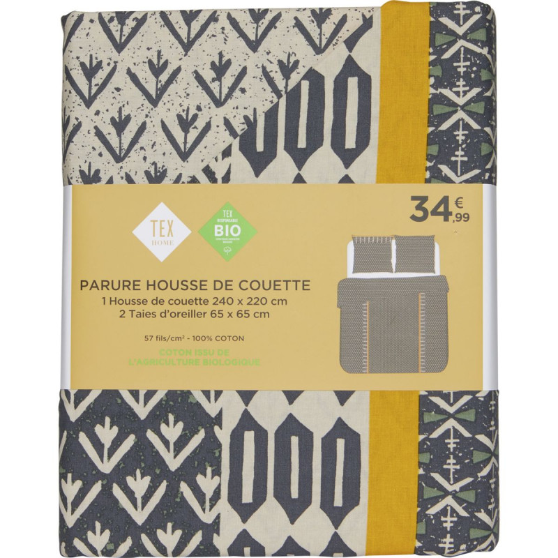 tex home housse de couette 240x+2t johannes gris