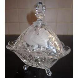 Ancienne Bonbonnière / Sucrier triangulaire en verre