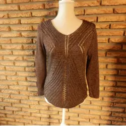 pull femme t.38  brun brillant - cassis -