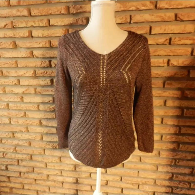 pull femme t.38  brun brillant - cassis -