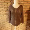 pull femme t.38  brun brillant - cassis -