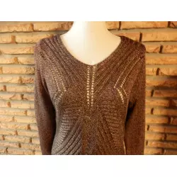 pull femme t.38  brun brillant - cassis -