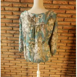 blouse femme t.40 bleue et grise - a.thiery -