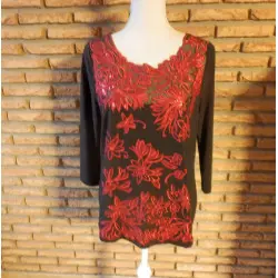 blouse femme t.38 rouge noire - komplimente -